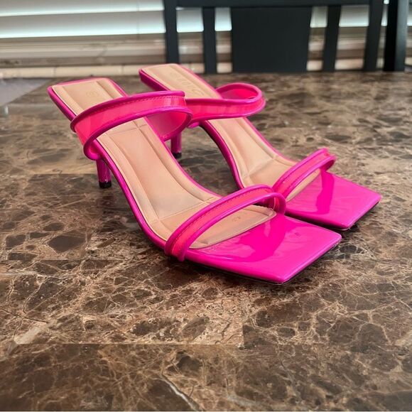 Women Stiletto Mid Heel Peep Open Toe Sandals Slip-on Size 9 Hot Pink - Picture 12 of 12